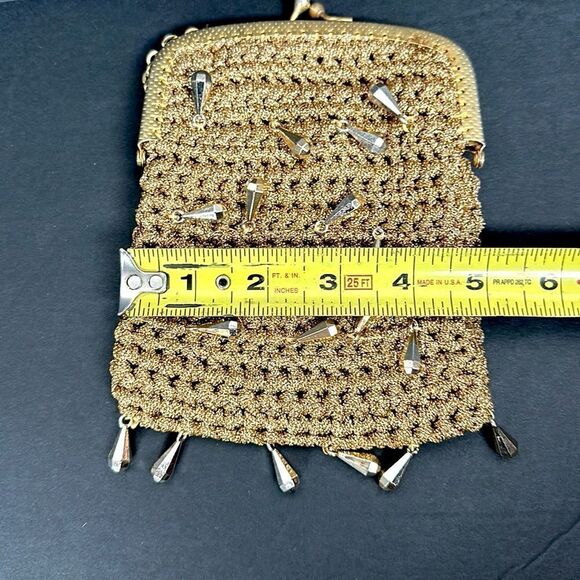 Vintage Gold Small Evening Bag Mesh Crochet with Beads made in Italy - Picture 11 of 11